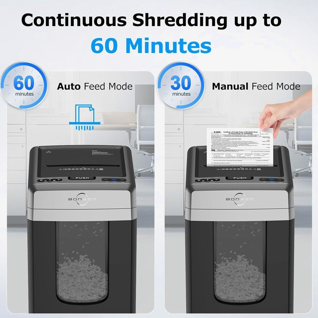 BONSEN 300-Sheet Auto Feed Paper Shredder, 60 Min, P-4, 8.1 Gal, Quiet