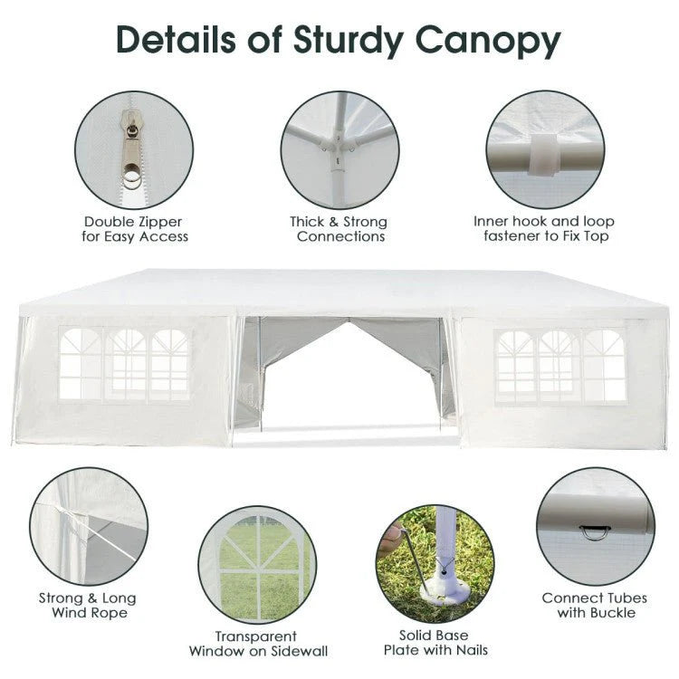 Outdoor Canopy Party Tent, 10 x 30 ft, 8 Removable Sidewalls, White