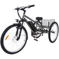 26 Inch Adult 3 Wheel Electric Tricycle with Basket, Fat Tires,7 Speeds,350W Powerful Motor, 36V 10Ah Removable Battery Dark Gray