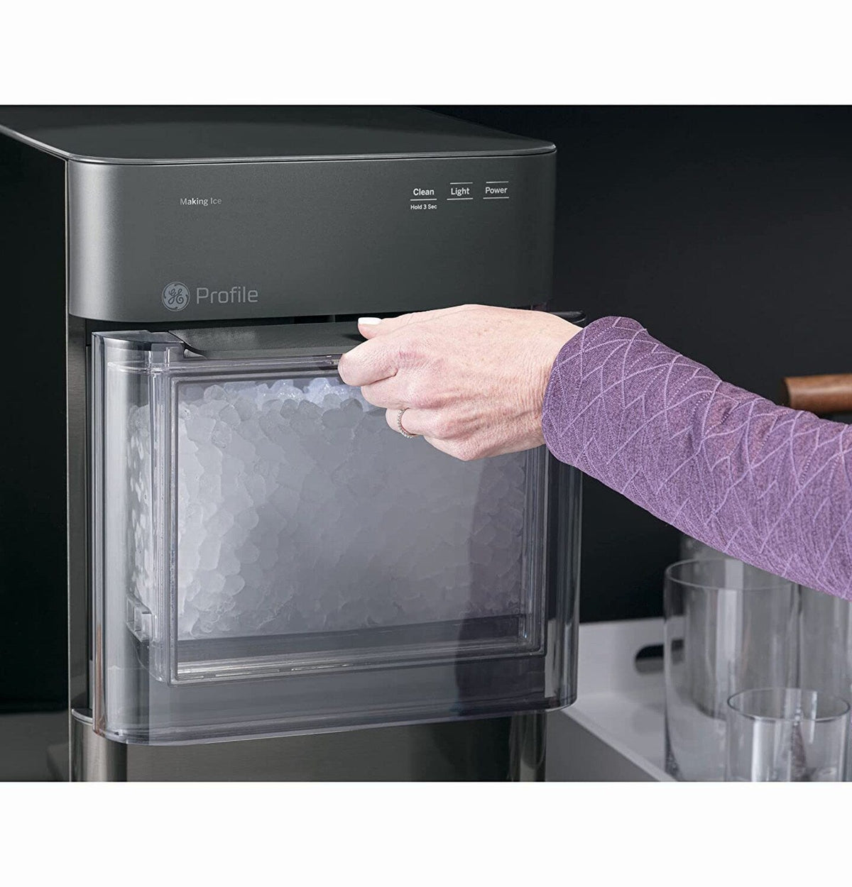 GE Profile Opal 2.0 | Countertop Nugget Ice Maker | Ice Machine with WiFi Connectivity | Smart Home Kitchen Essentials | Black Stainless