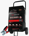 Schumacher Electric Wheeled Battery Charger and Engine Starter, SC1446, 2-in-1, manual timer control, 300 crank amps, 6 volts, 12 volts, for car, SUV, truck and Marine batteries