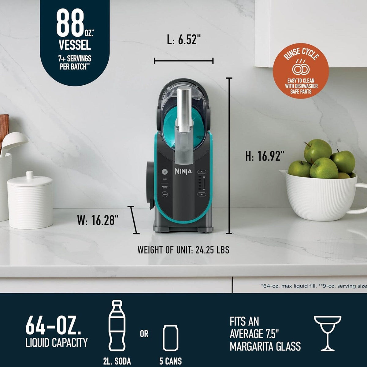 SLUSHi with RapidChill Technology, 88 oz. Frozen Drink &amp; Slushie Machine, 5 Preset Programs, Margaritas, Frappés, and More, Premium Accents, Black, FS301