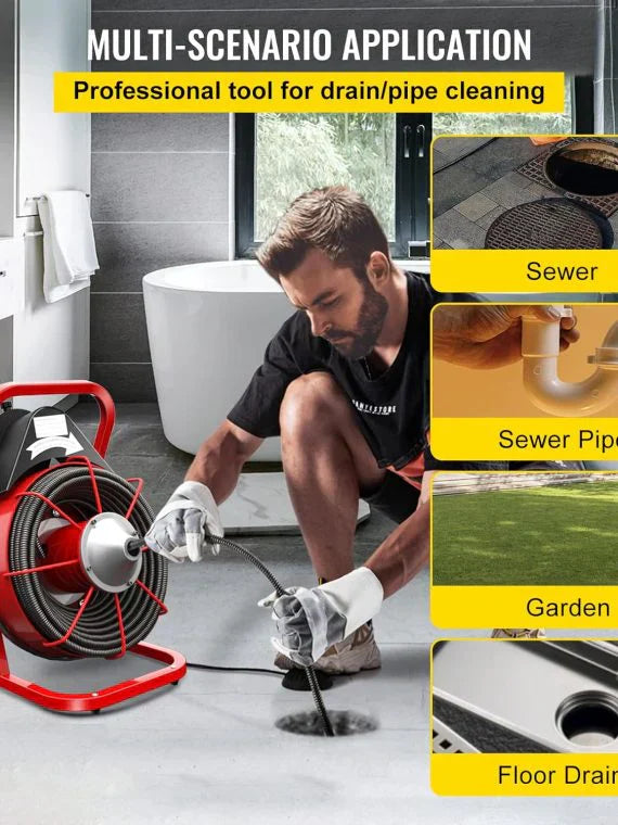 Brand Electric Drain Cleaner Machine, 75 Ft x 3/8 Inch, Fits 1-4 Inch Pipes, 4 Cutters