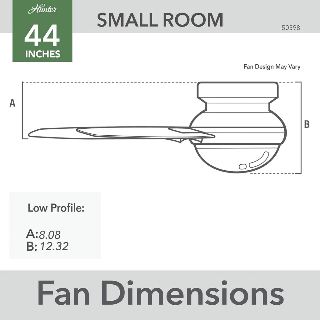 Hunter Fan Company Dempsey Indoor/Outdoor Low Profile Ceiling Fan With LED Light, 44 inch, Matte Nickel - 50398