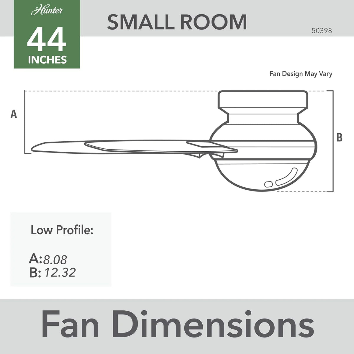 Hunter Fan Company Dempsey Indoor/Outdoor Low Profile Ceiling Fan With LED Light, 44 inch, Matte Nickel - 50398