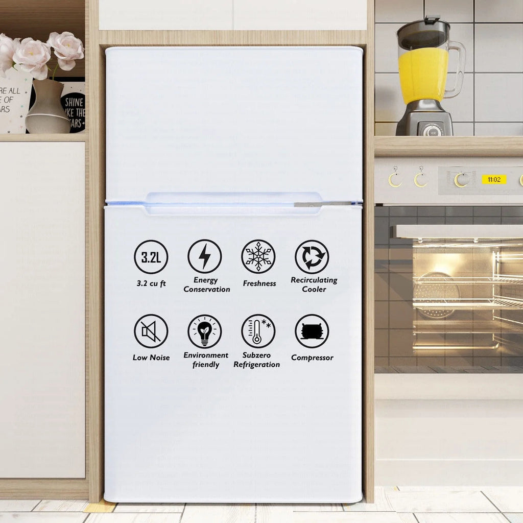 Costway Compact Refrigerator With Internal Freezer, Grey, 3.2 Cu. Ft.
