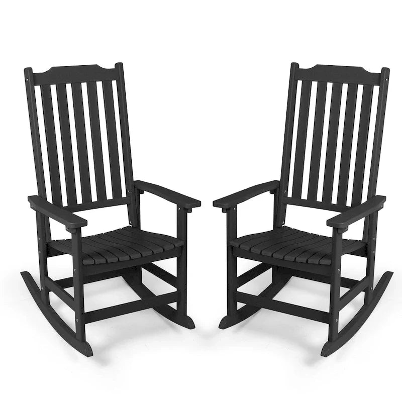 Vrakae Patio High-Back Rocking Chairs, 2-Piece, 21 x 34.6 x 46 Inches