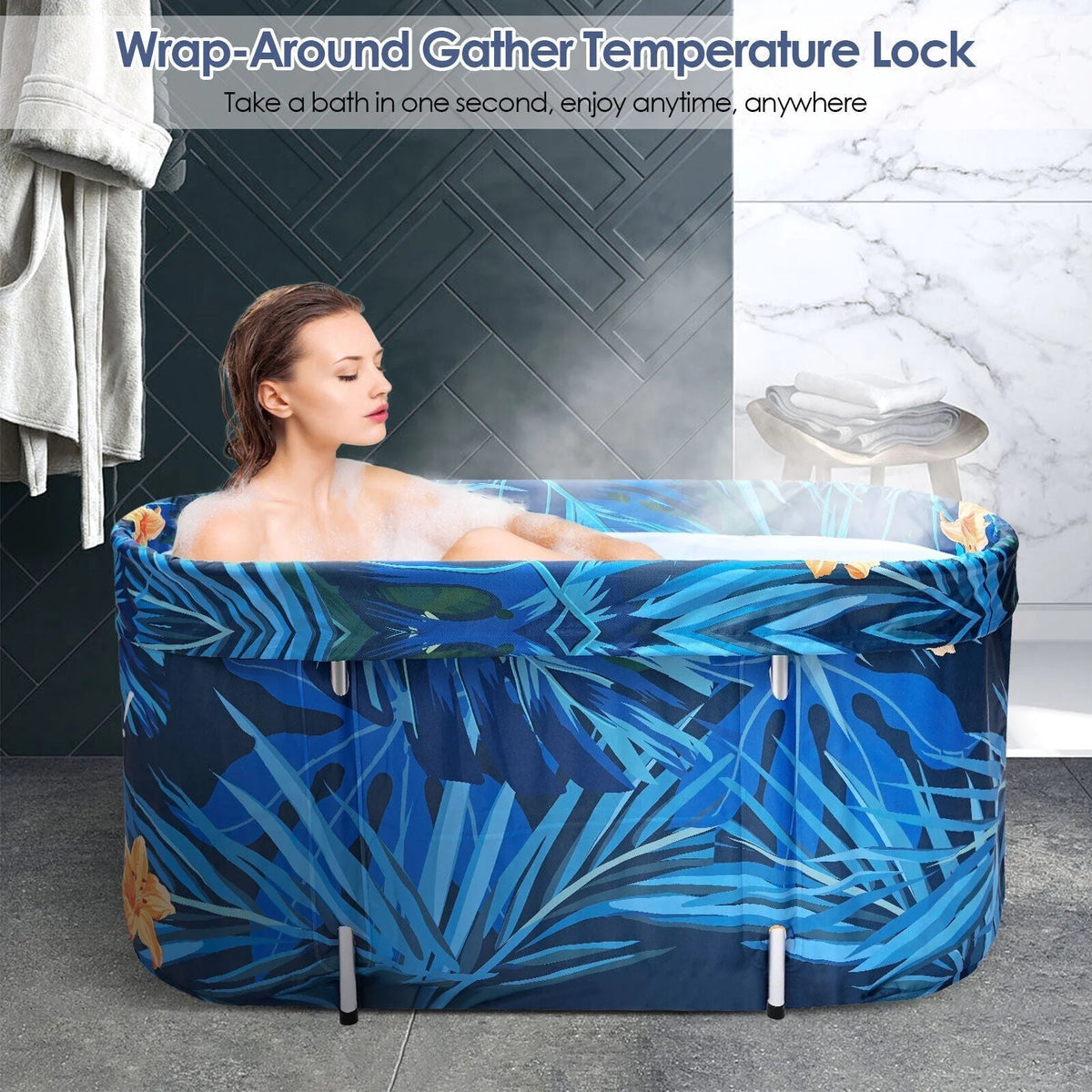 De-Stress Portable Folding Soaking Bathtub For Adults - Blue