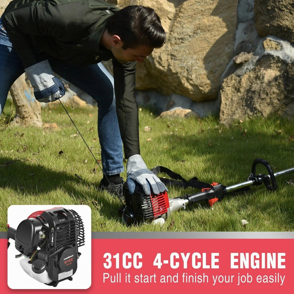 PowerSmart 4-Cycle 31cc 15lb Straight Shaft Gas String Trimmer Weed wacker and Brush Cutter for Lawns and Grass