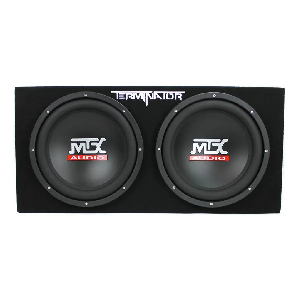 MTX Dual Loaded Car Subwoofer Enclosure 12 Inch 1200W With Boss R1100M Amplifier And Soundstorm AKS8 Kit - TNE212D