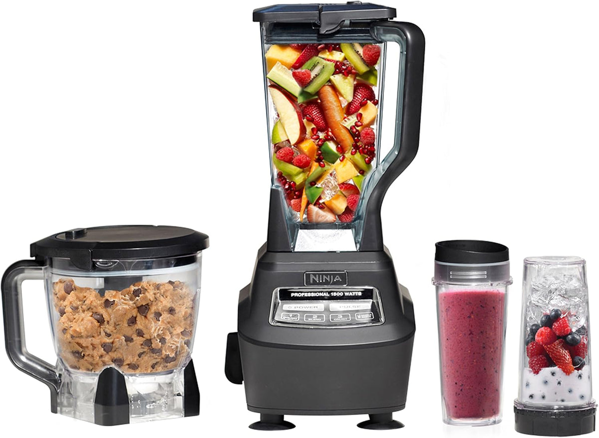 Ninja Mega Kitchen System, 1500W Blender And Processor, 72oz Pitcher, 64oz Bowl, 2 16oz To-Go Cups, Black - BL770