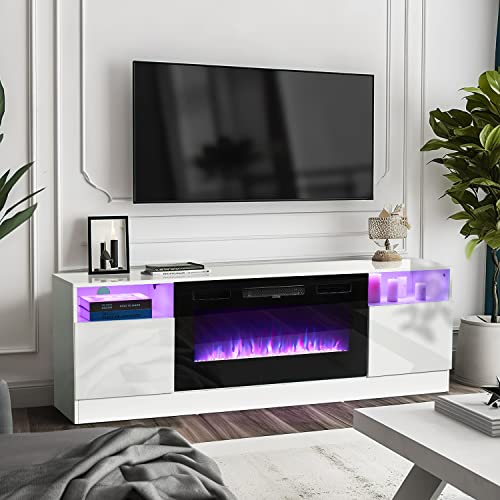 Oneinmil Fireplace TV Stand, 70in L x 13.8in W x 23in H, White - 36in Electric Fireplace