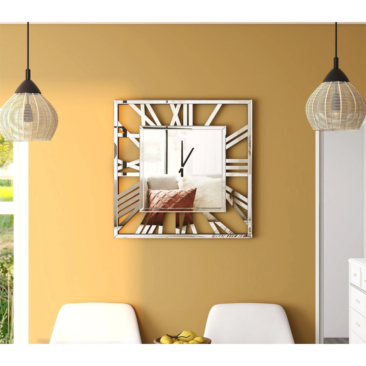 Large Modern Mirrored Wall Clock With Roman Numerals - 32 Inch