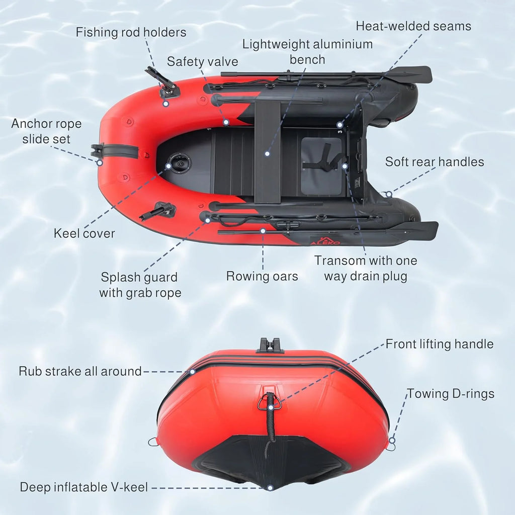 Inflatable Dinghy Fishing Boat, 8'5, 3-Person, Red/Black, Aluminum Floor - BT85RBK