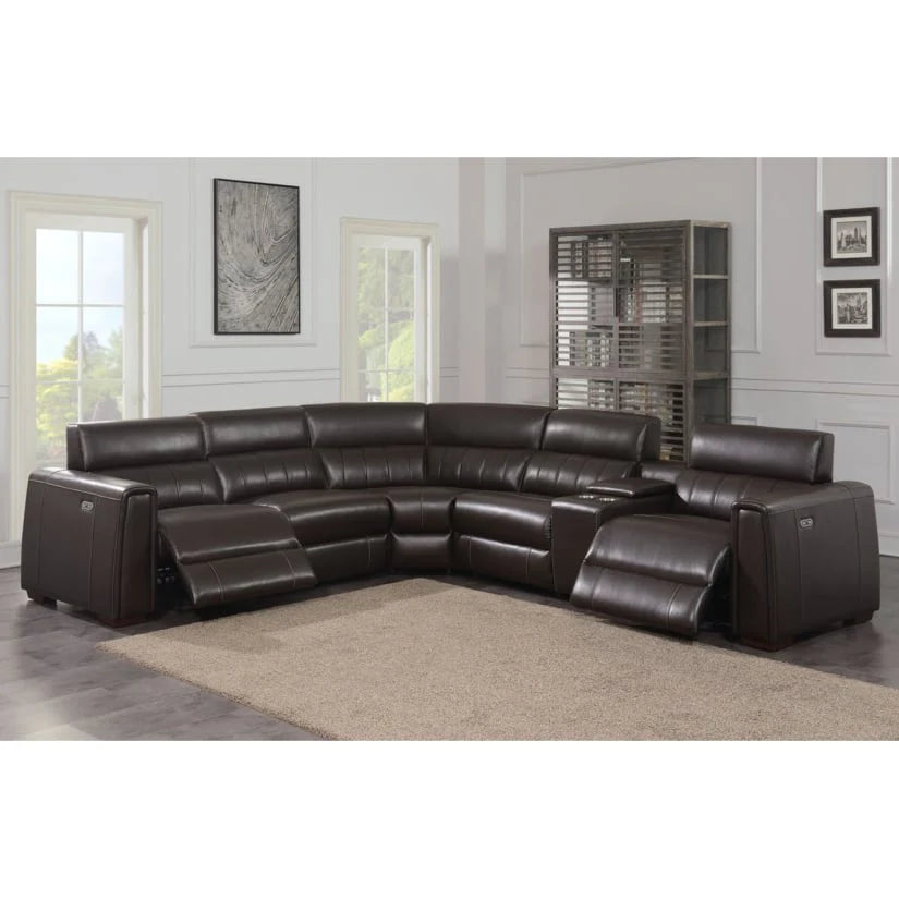 4-Seat Power Reclining Top Grain Leather Sectional Sofa With USB Ports And Outlets