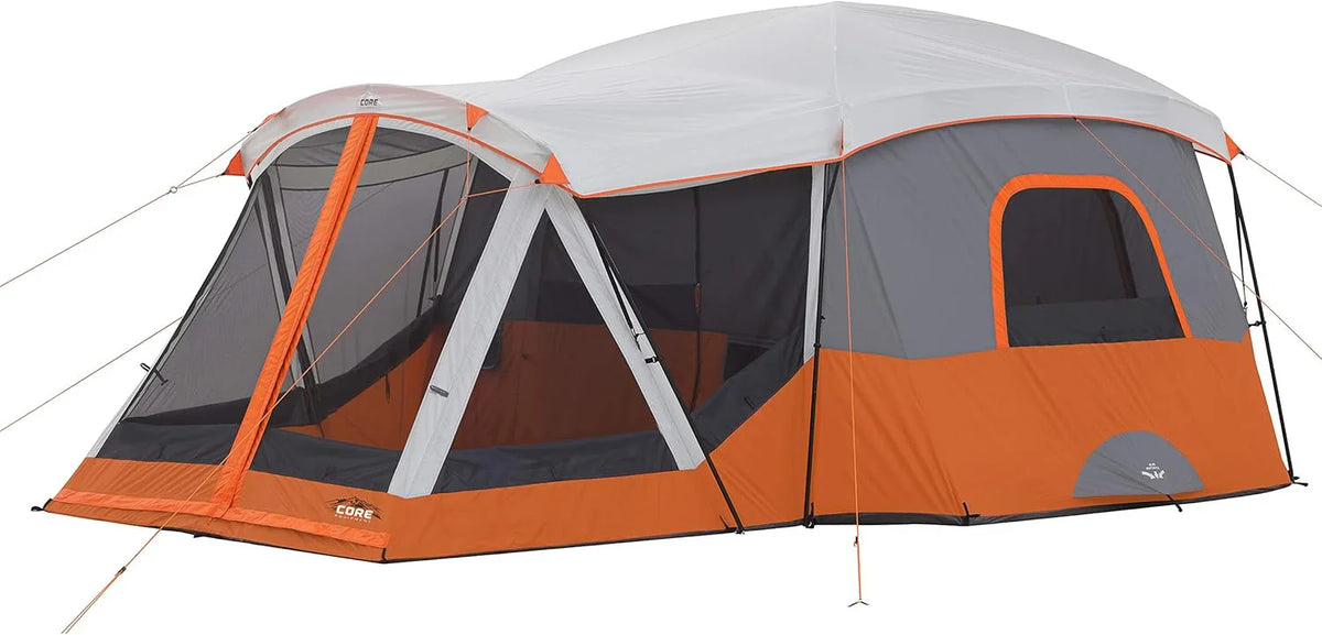CORE 12 Person Straight Wall Cabin Tent, 16 x 11 Feet, Orange - SUVELAM