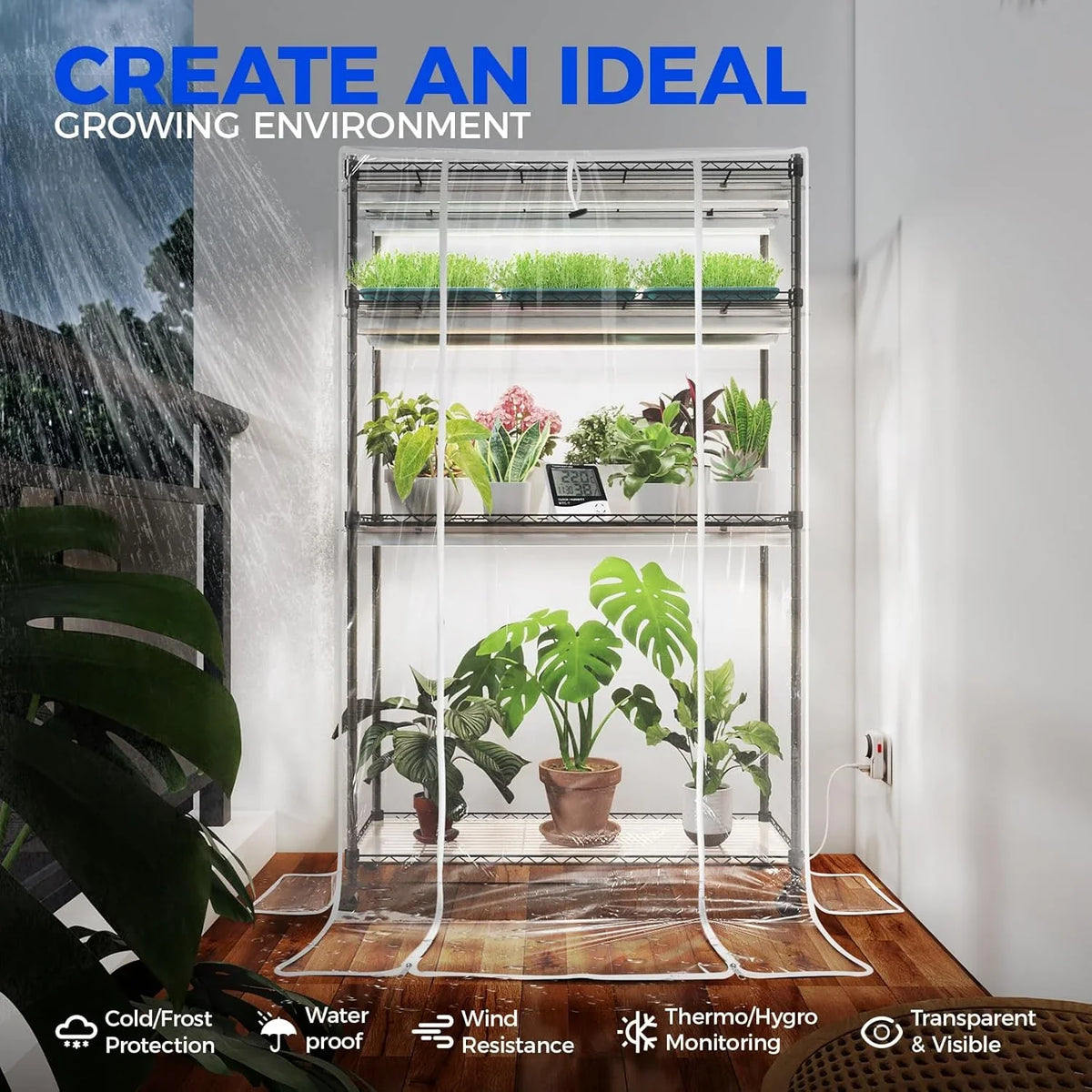 Barrina 4-Tier Mini Greenhouse With 6pcs 3ft T8 LED Grow Lights, 35.4 x 13.8 x 59in - INWT80421265Ec