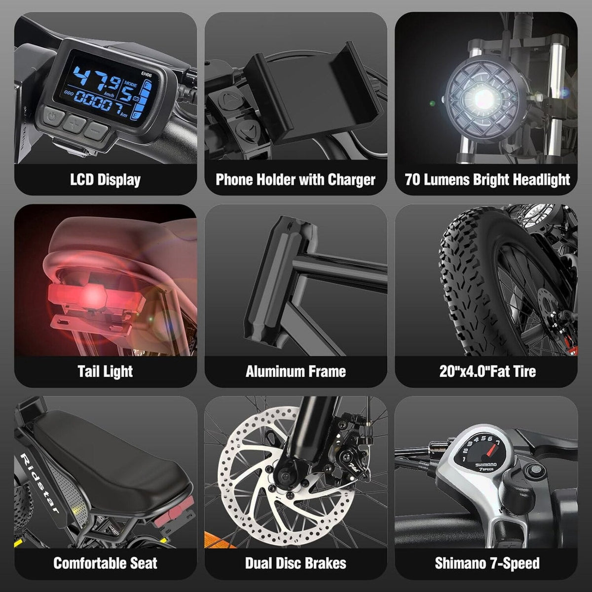 Electric Bike Q20, 2000W, 52V, 30-180 Miles All-Terrain Fat Tire E-Bike for Adults