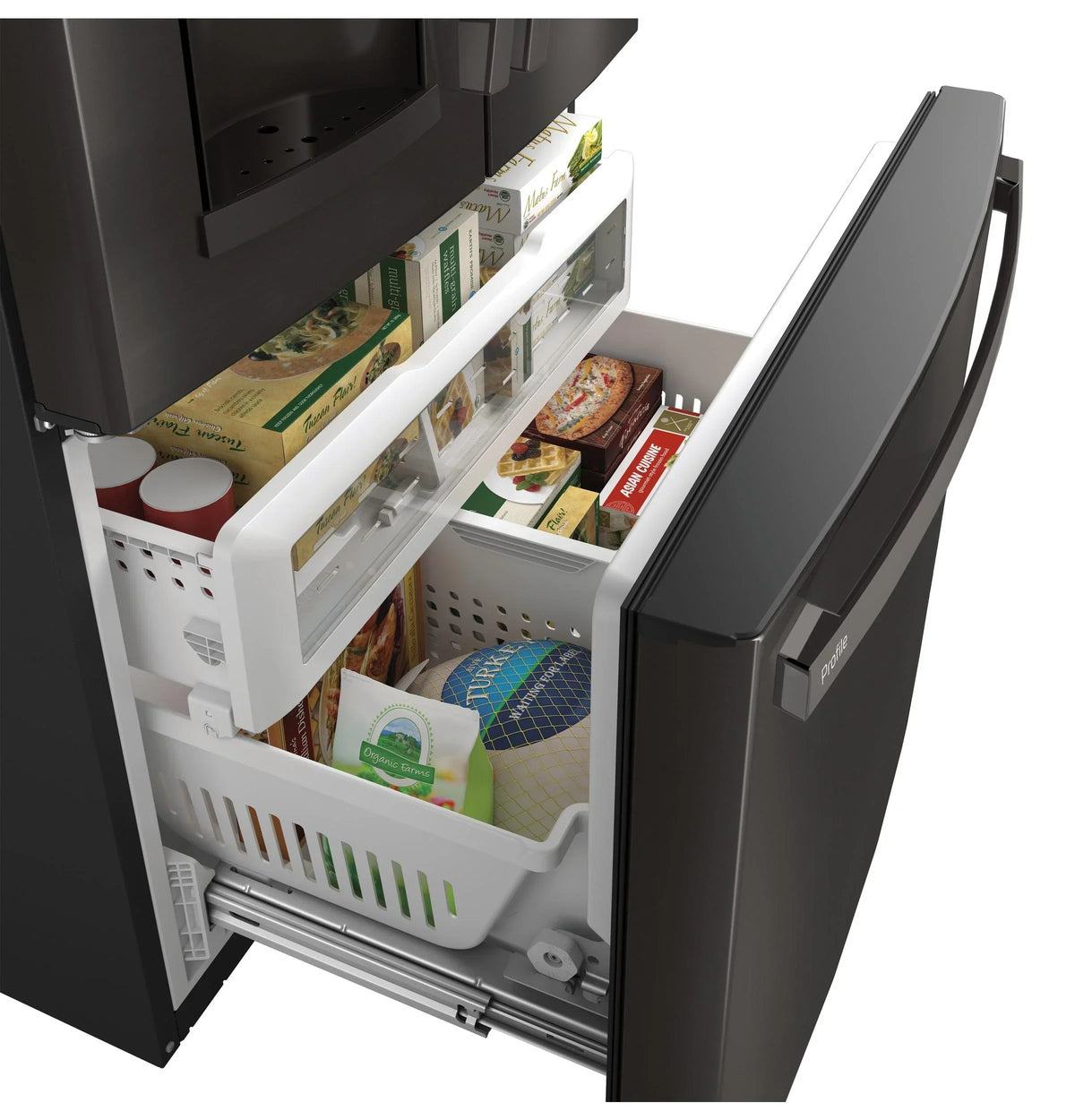 GE Appliances 36 Inch French Door Refrigerator, Black Stainless Steel - PFE28KBLTS