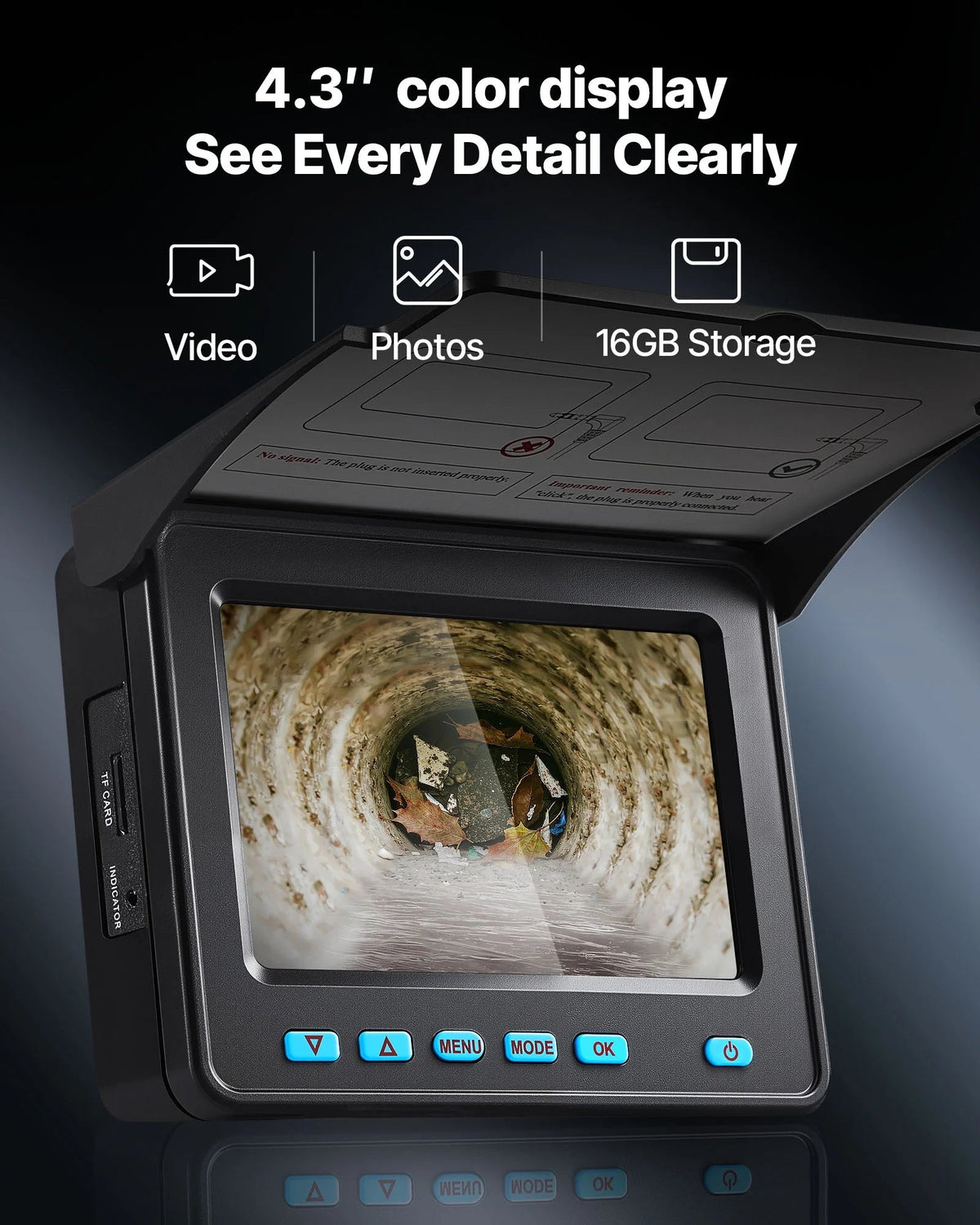 VEVOR Sewer Camera, 98 ft / 30 m, 4.3 inch Display, 16 GB Card - WP9602B