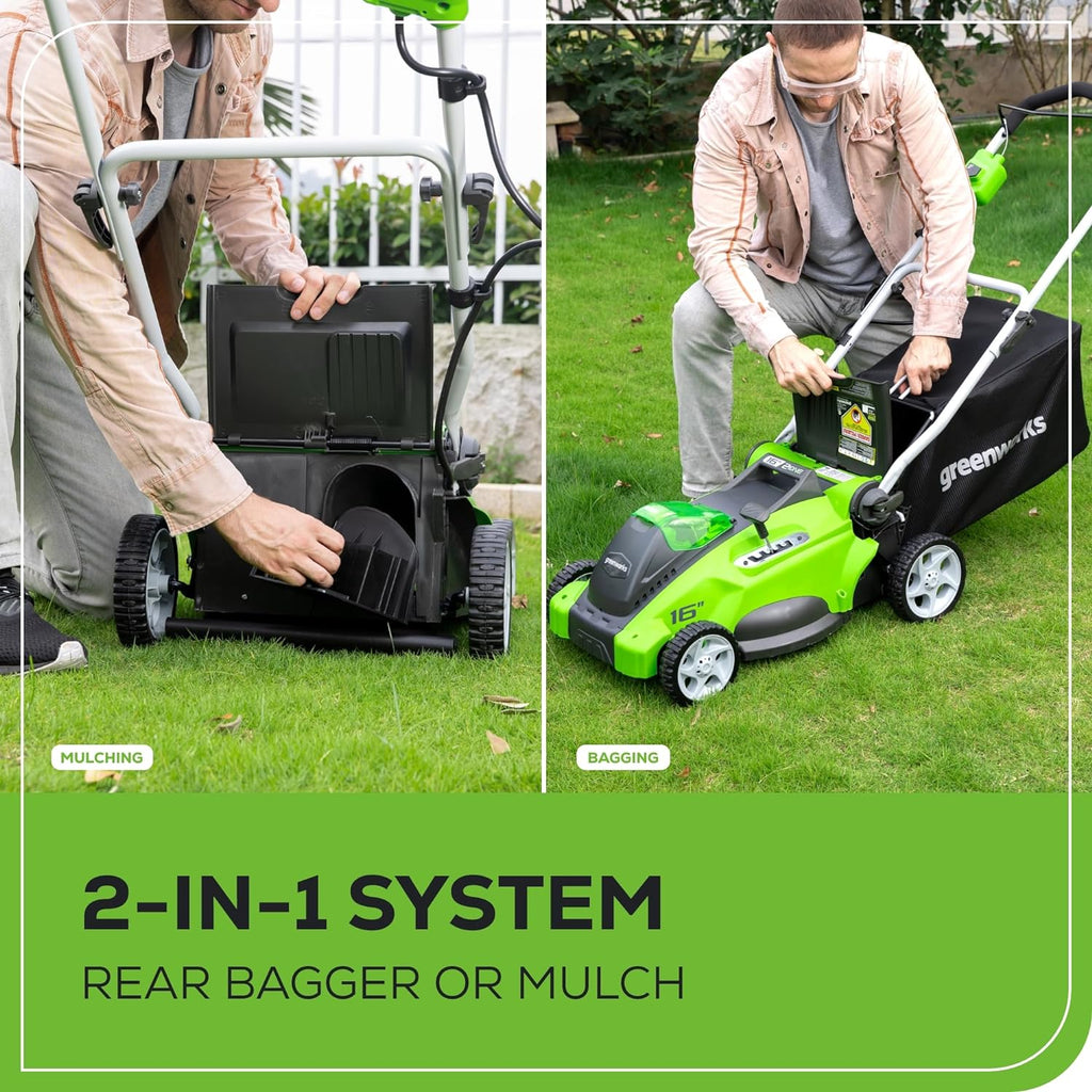 Greenworks Cordless Lawn Mower 40V 16in 4.0Ah Battery And Charger - 45Min Runtime