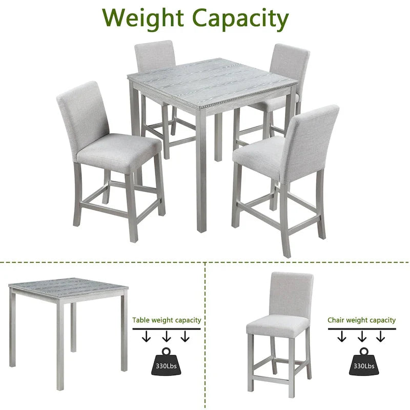 Modern 5-Piece Counter Height Dining Set With Square Table And 4 Upholstered Chairs