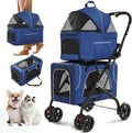 Double Pet Stroller for 2 Dogs With Detachable Carriers, Blue