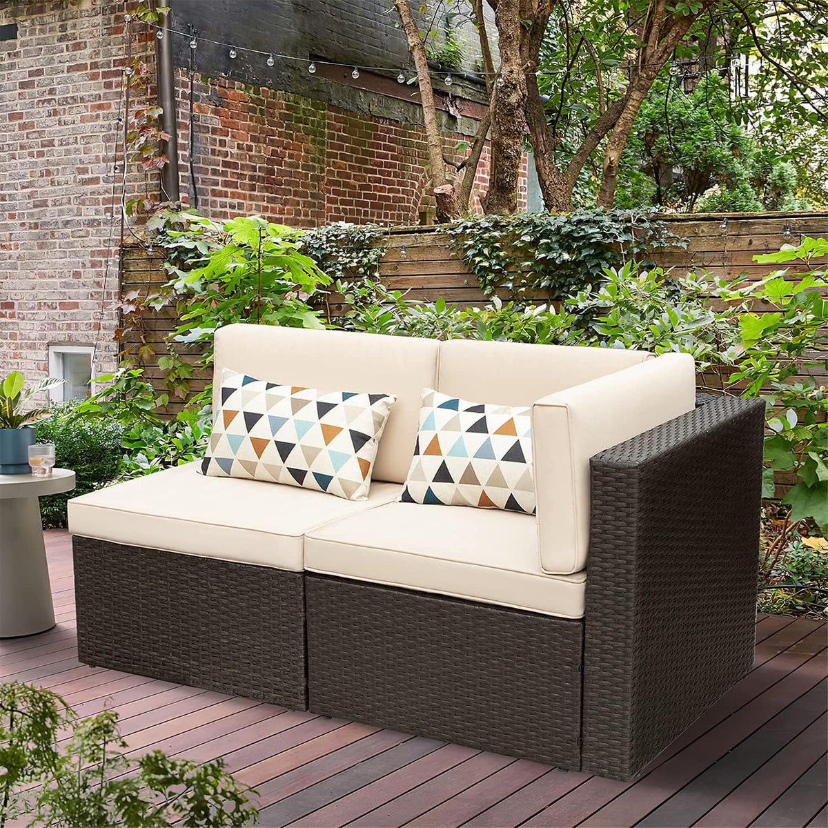 Devoko 5-Piece Outdoor Sectional Patio Sofa Set With Cushions And Glass Table - Beige