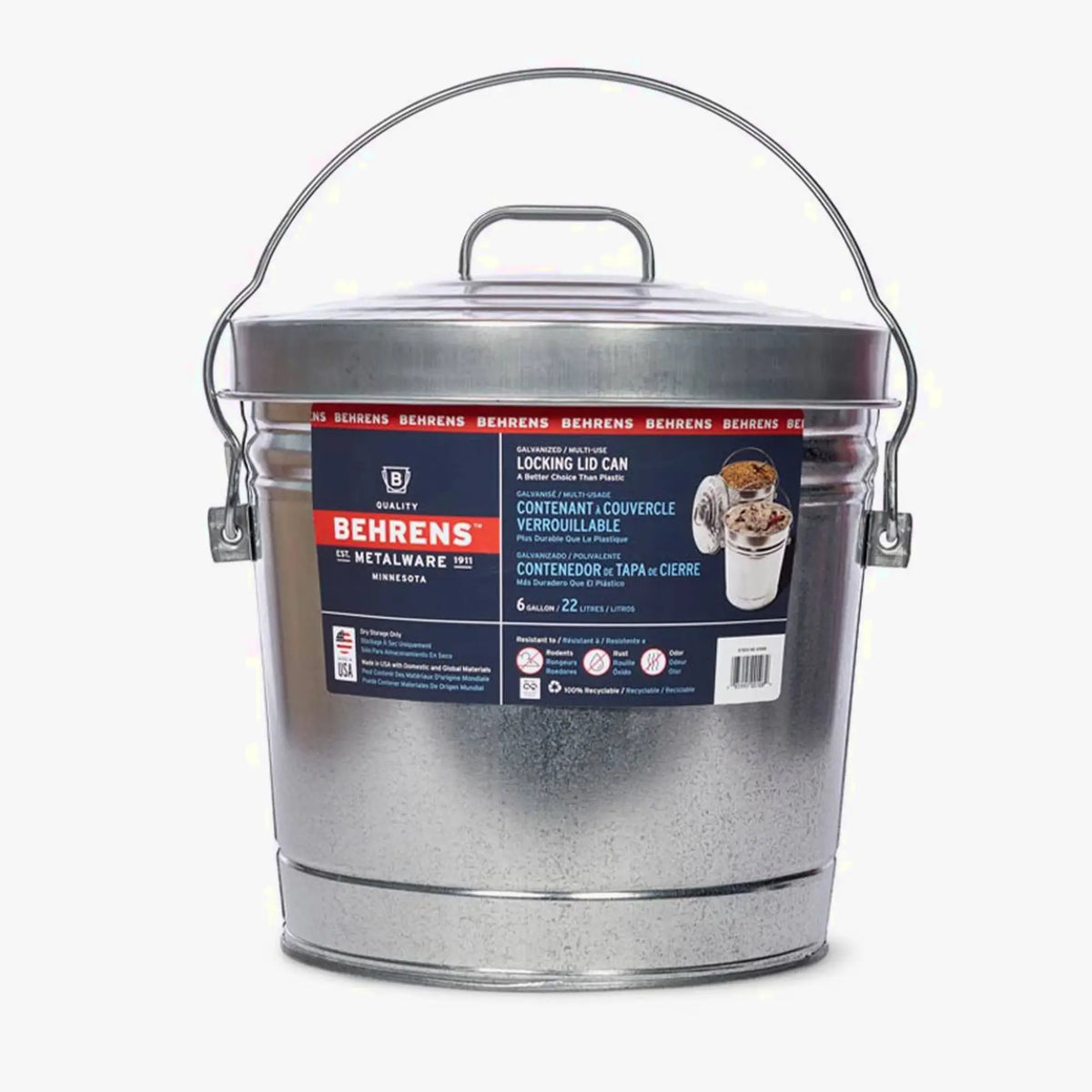 Behrens Galvanized Steel Locking Lid Can - 6 gal
