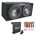 MTX Dual Loaded Car Subwoofer Enclosure 12 Inch 1200W With Boss R1100M Amplifier And Soundstorm AKS8 Kit - TNE212D