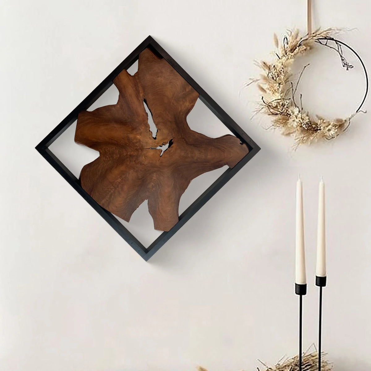 Live Edge Teak Wood Wall Sculpture - 31.4 x 16.9 x 2.36 in or 27.5 x 27.5 x 2.36 in