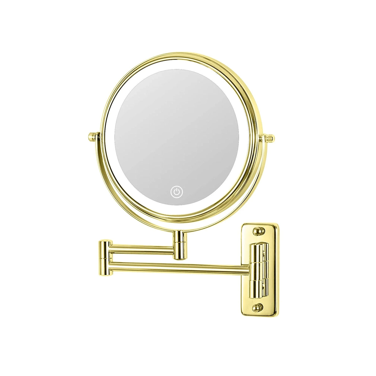 8 Inch Round Wall-Mounted Makeup Mirror, Rechargeable, 1X/10X Magnification, 3-Color LED Lights