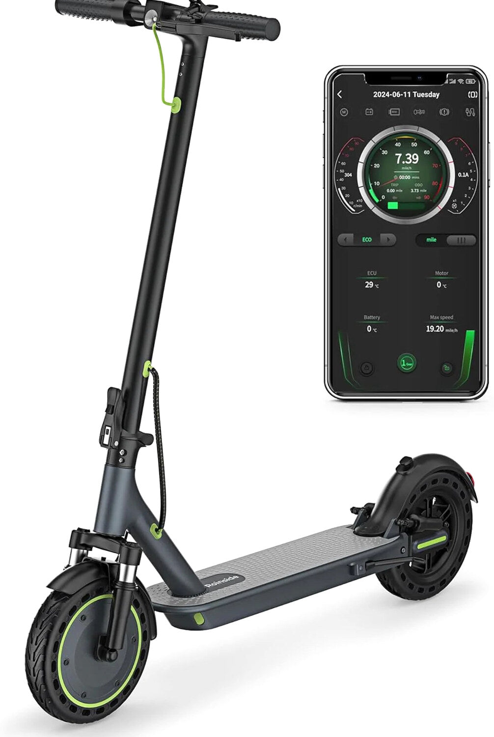 Electric Scooter - 8.5" Solid Tires, 350W Motor, Up to 19 MPH and 21-23 Miles Long-Range Portable Foldable Commuting Scooter for Adults with Double Braking System and App