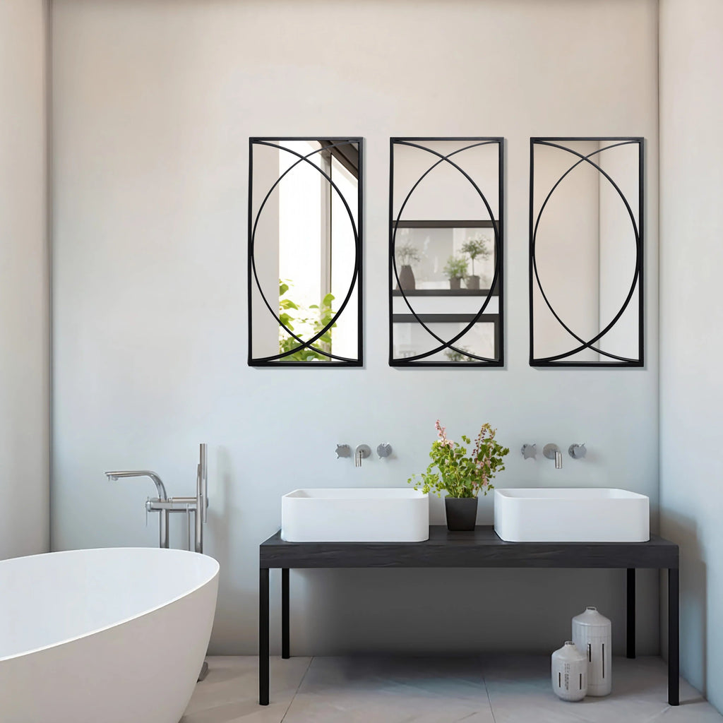 3-Piece Black Metal Rectangular Wall Mirror Set, 31.9" H x 15.75" W x 0.75" D