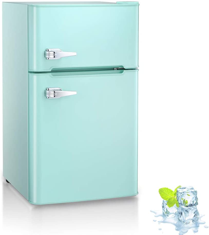 3.2 Cu.ft Compact Double Door Refrigerator With Freezer, 19 inch x 33.5 inch x 20 inch, Green