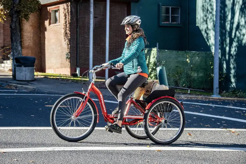 Schwinn Adult Tricycle 26-Inch Cruiser With Low-Step Frame, Wide Seat, Rear Folding Basket - Meridian