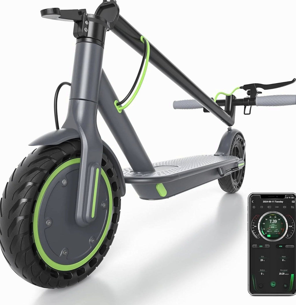 Electric Scooter - 8.5" Solid Tires, 350W Motor, Up to 19 MPH and 21-23 Miles Long-Range Portable Foldable Commuting Scooter for Adults with Double Braking System and App