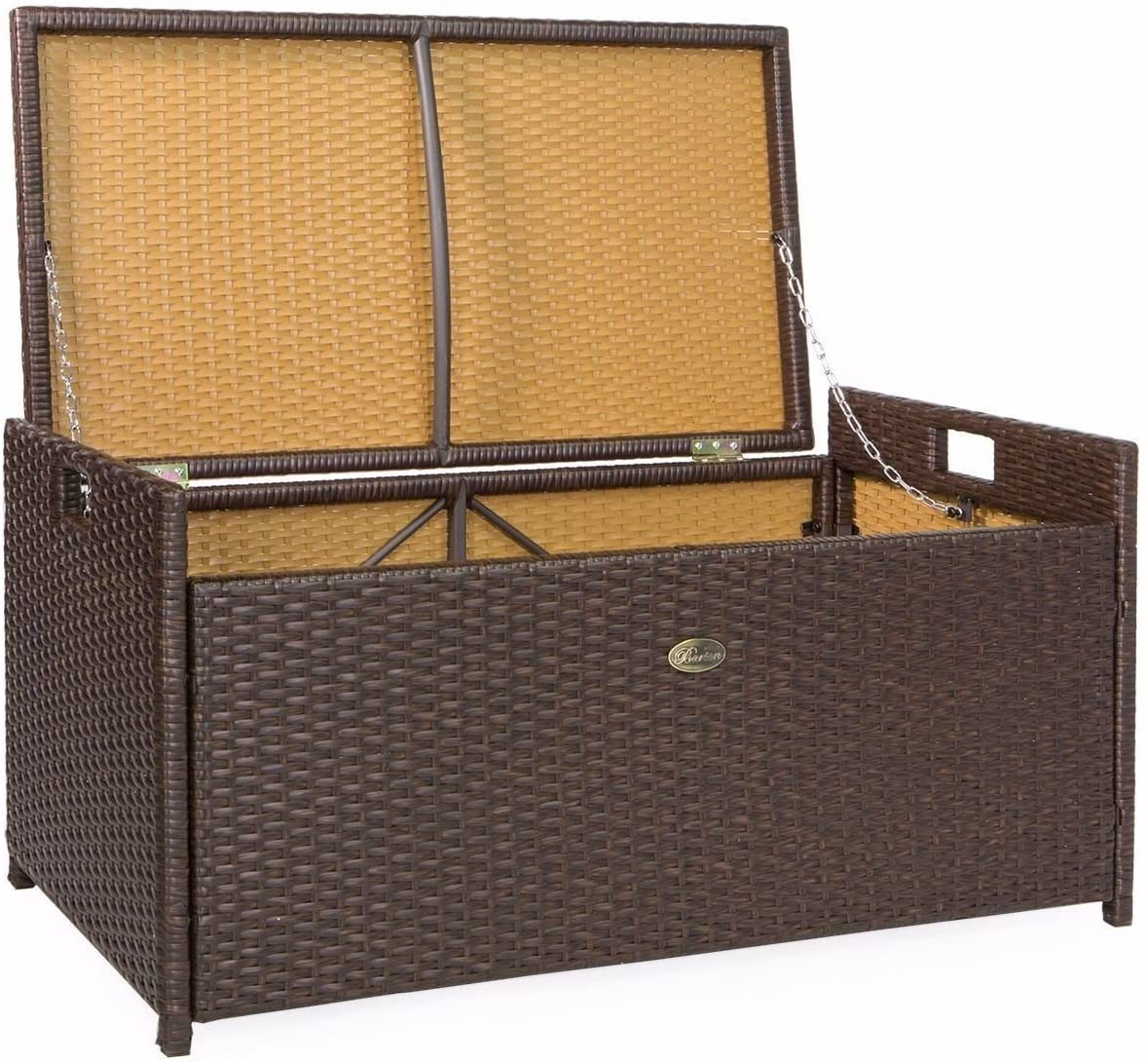 Barton Rattan Style Outdoor Storage Bench, 60-Gallon, Brown - With Seat Cushion