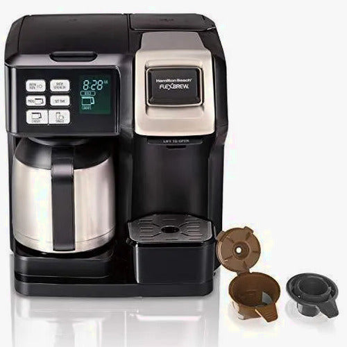 Hamilton Beach FlexBrew Thermal Coffee Maker, Single Serve &amp; Full Pot, Compatible with K-Cup Pods or Grounds, Programmable, Black and Stainless (49966)