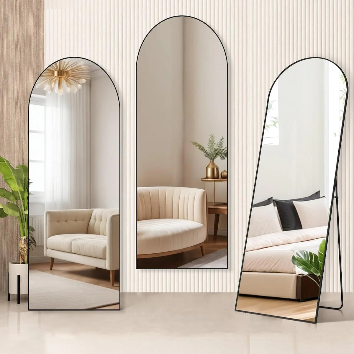 Arched Full-Length Mirror, 64in L x 21in W, Aluminum Alloy Stand