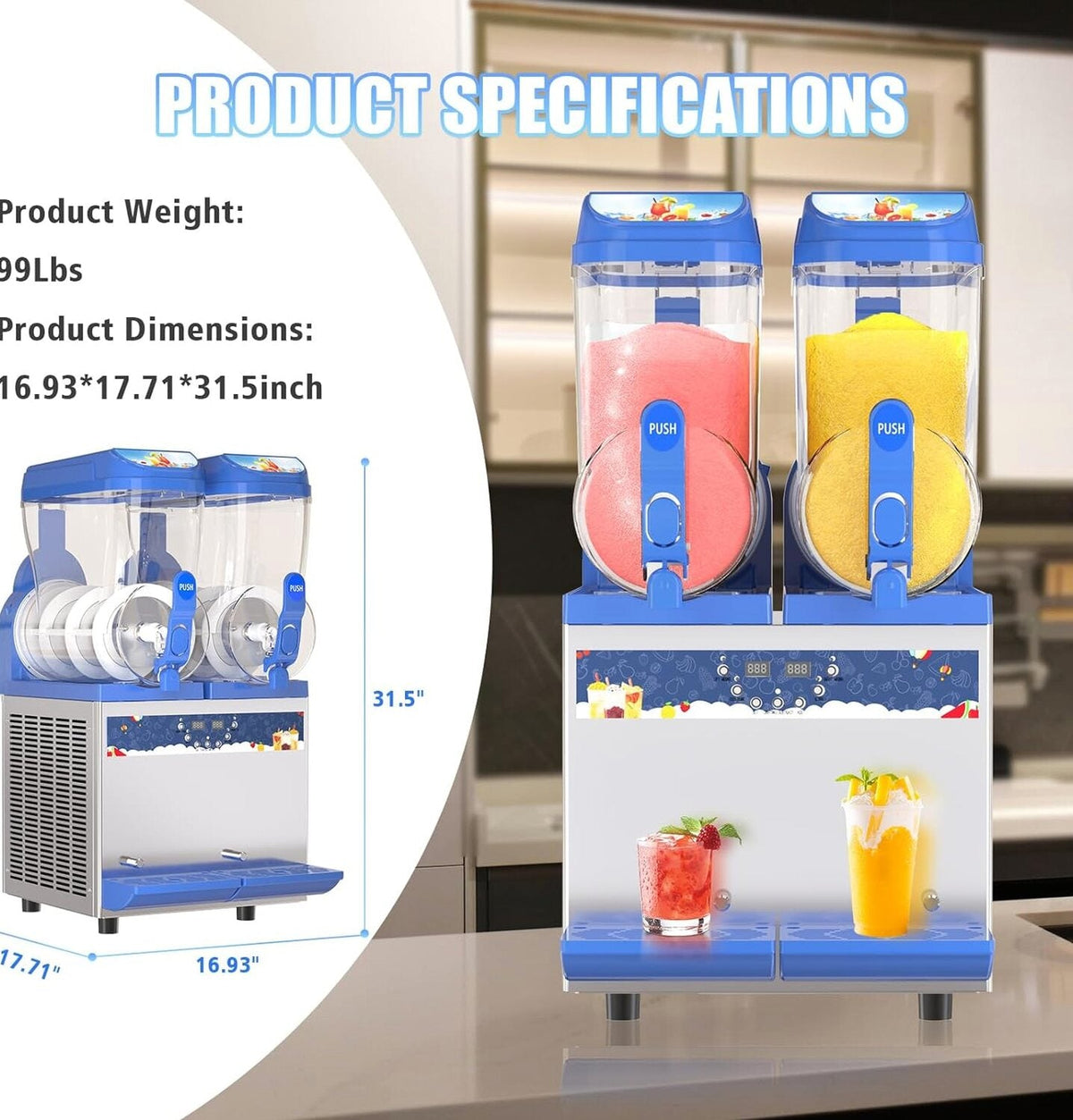 Commercial Slushy Machine - 1000W 30L Tanks Slush Maker Machine 304 Stainless Steel Commercial Margarita Machines Efficient Cooling the Ideal Slushie Maker for Bars Cafes Restaurants