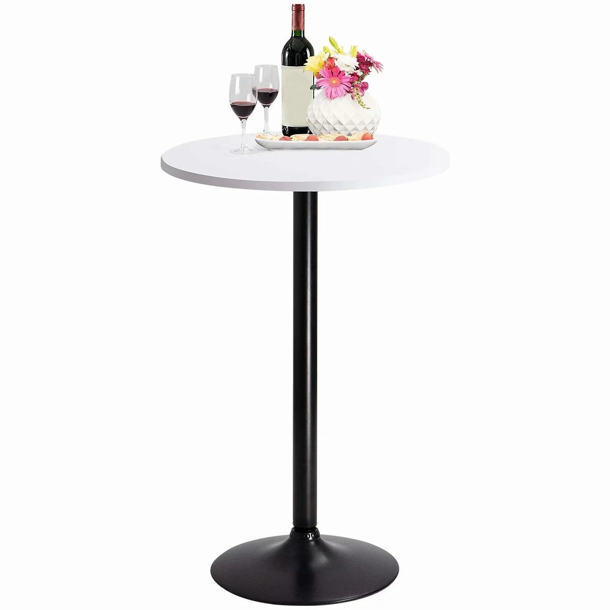Round Bar-Height Bistro Pub Table With Metal Base And MDF Top, 23.8 x 23.8 x 39.5 Inch