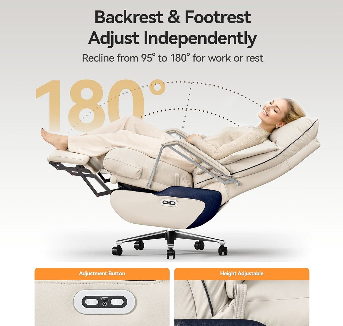 M80 Dual Motor Executive Office Chair with Footrest, Big &amp; Tall, 420lbs, Beige