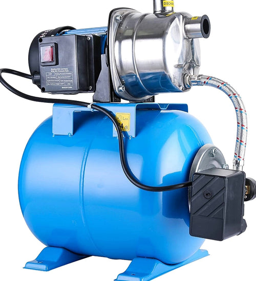 1.6HP Shallow Well Pump with Pressure Tank 1268 GPH Stainless Steel Jet Pump Transfer Drainage Booster Pump Garden Sprinkler System Water Pump for Home Garden Lawn Irrigation