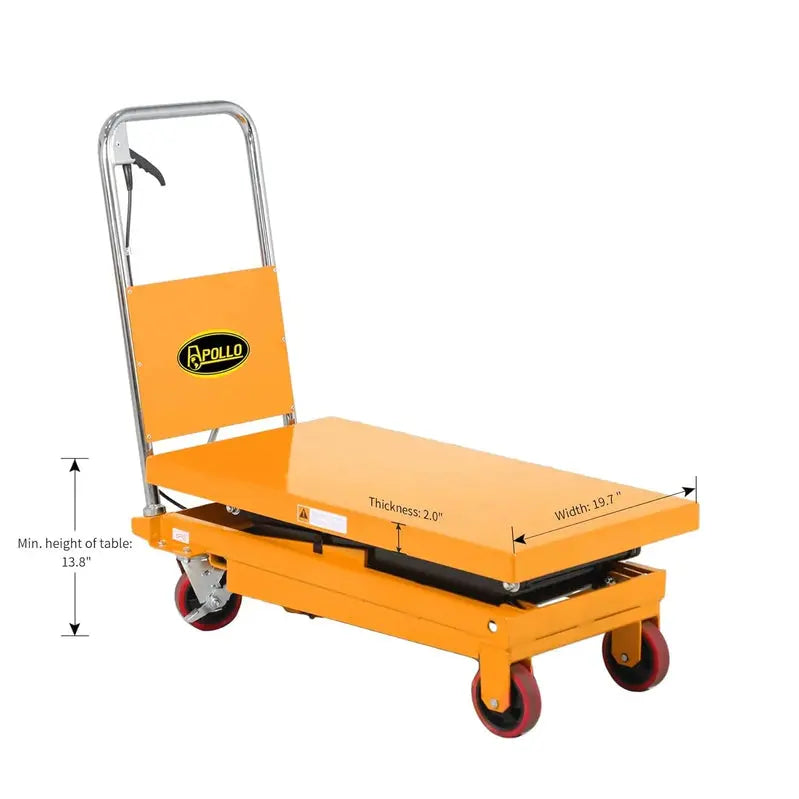 Apollolift Double-Scissor Hydraulic Lift Table Cart, 770 Lb Capacity, 51-Inch Max Height