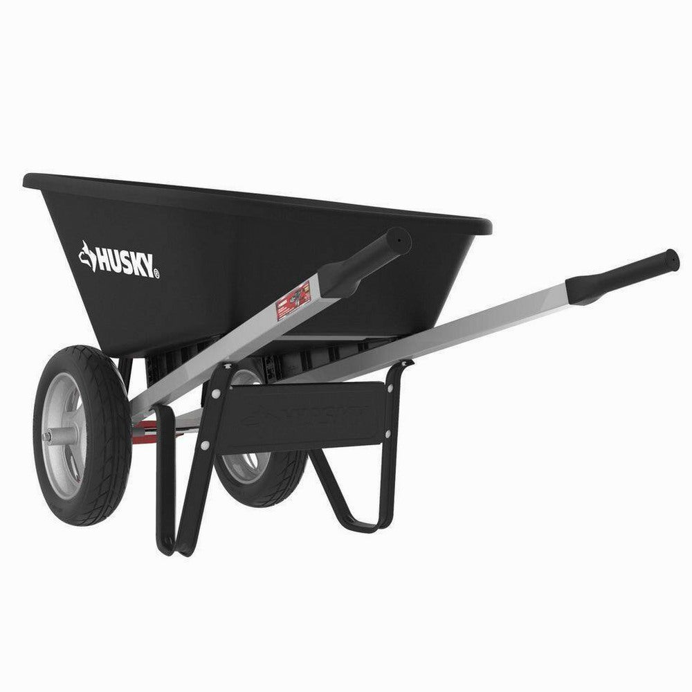 Husky 6 Cu. Ft. Poly Dual Wheel Wheelbarrow with Flat Free Tires