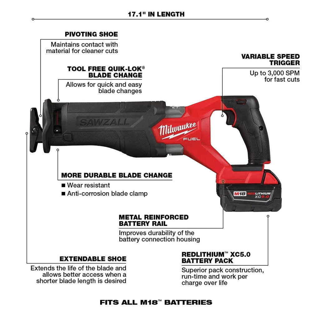18V M18 FUEL Lithium Ion Brushless Cordless 7 Tool Combo Kit 5.0 Ah