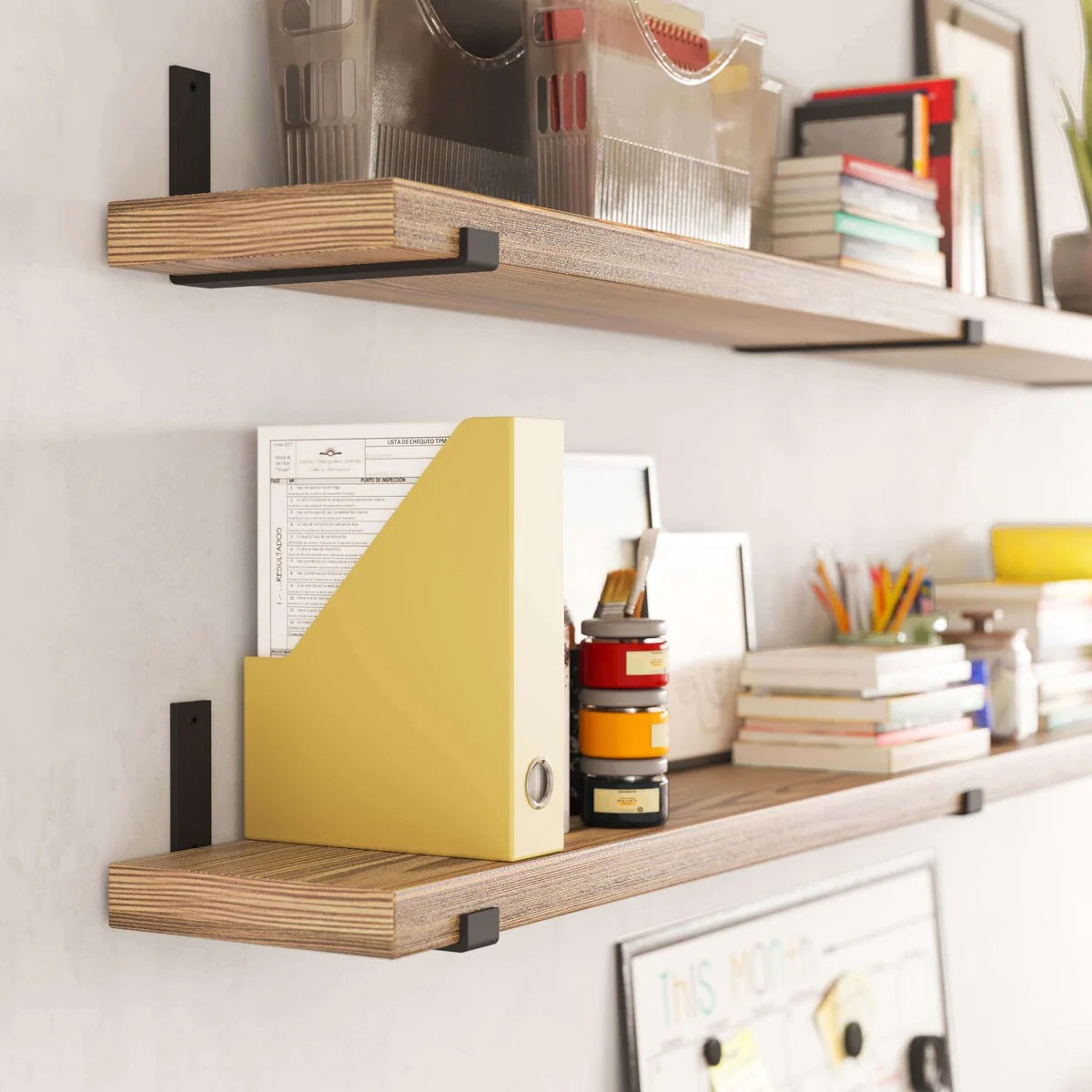 72 Inch Paulownia Wood Floating Wall Shelves, Set Of 2, Burnt - 72 Inch