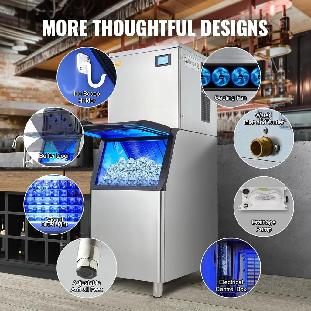 VEVOR Commercial Ice Maker 360 lbs/24h With 330.7 lbs Storage Bin