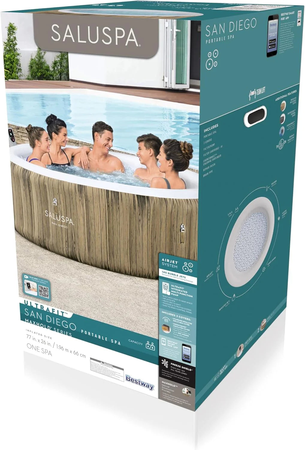 Bestway SaluSpa Miami Inflatable Hot Tub Spa, 71 x 26 in, 2-4 Person, Black - 60104E